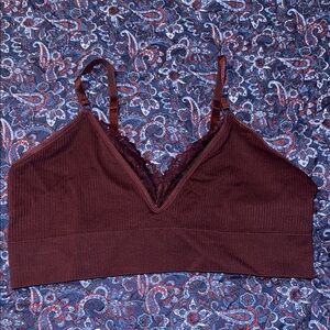 torrid Ribbed Lace-Trim Bralette in Deep Wine